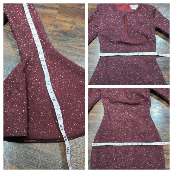JVN Homecoming Prom Retro 70's Glam Y2K Bell Sleeve Glitter Dress Burgundy XS - Picture 12 of 14